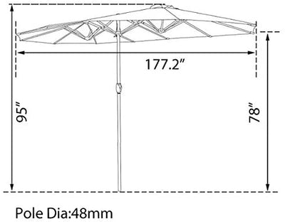 LOKATSE HOME 14.7 Ft Double Sided Outdoor Umbrella Rectangular Large with Crank for Patio Shade Outside Deck or Pool, Brown