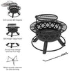 BALI OUTDOORS Wood Burning Fire Pit Backyard with Cooking Grill, 32in, Black, 24in